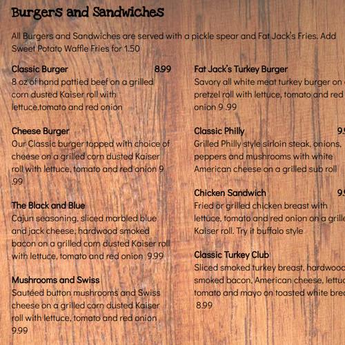 Fat Jack's menu in Walterboro, South Carolina, USA