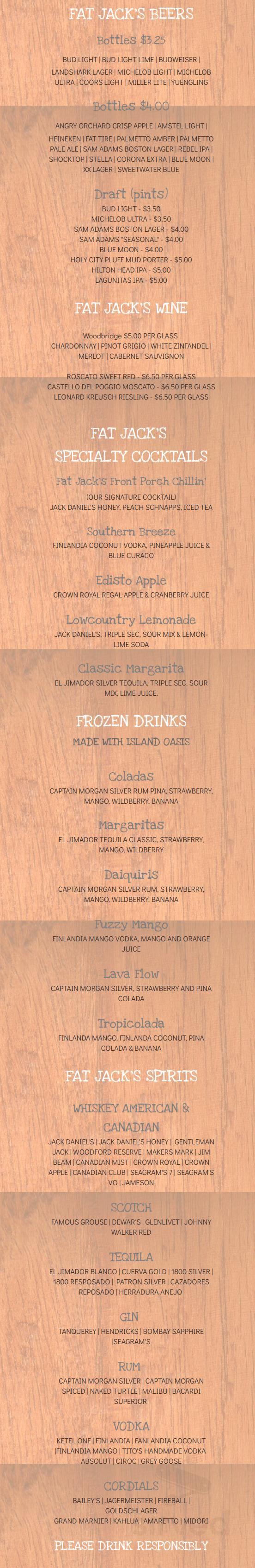 Menu for Fat Jack's in Walterboro, SC | Sirved