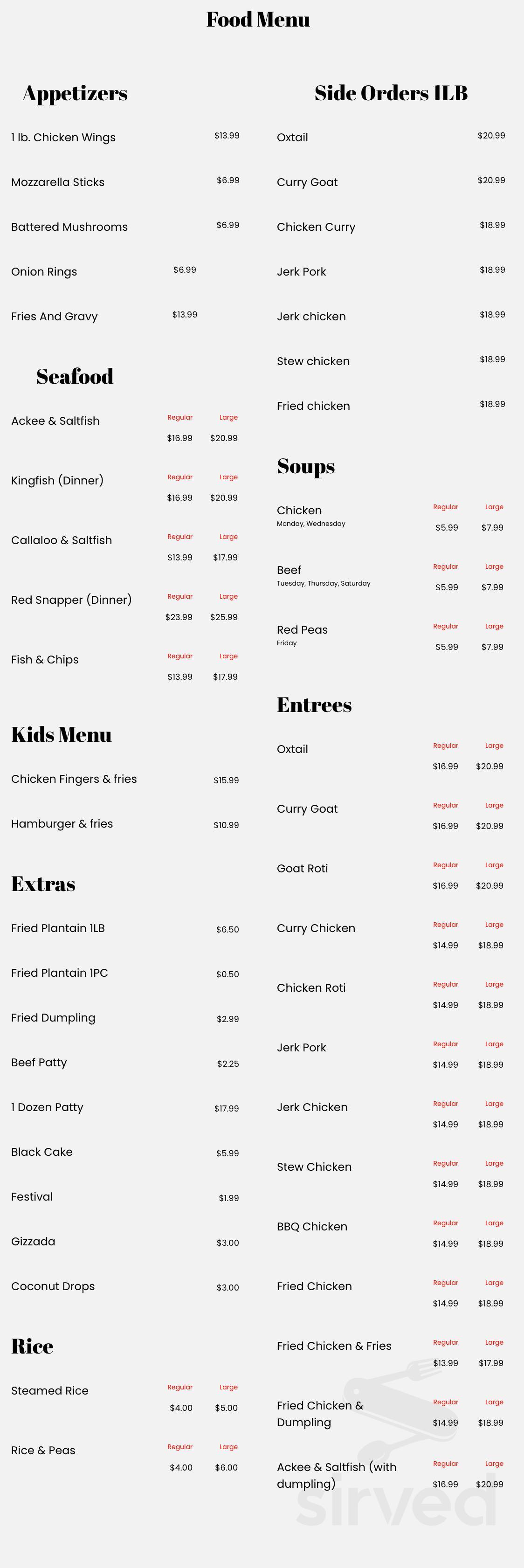 J & K Cuisine Caribbean Grill and Bar menu in Kitchener, Ontario, Canada