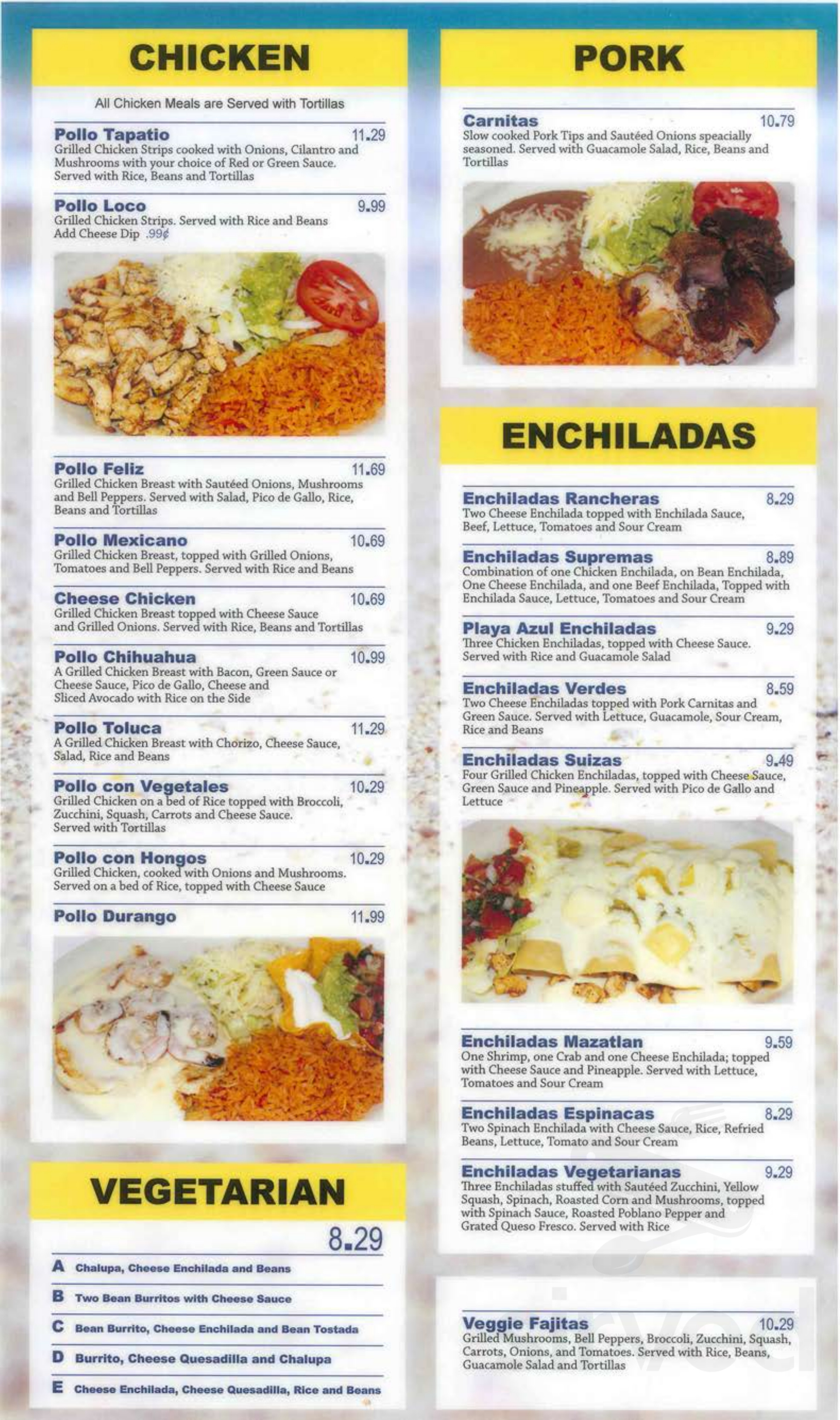 Playa Azul Authentic Mexican menus in Wichita, Kansas, United States