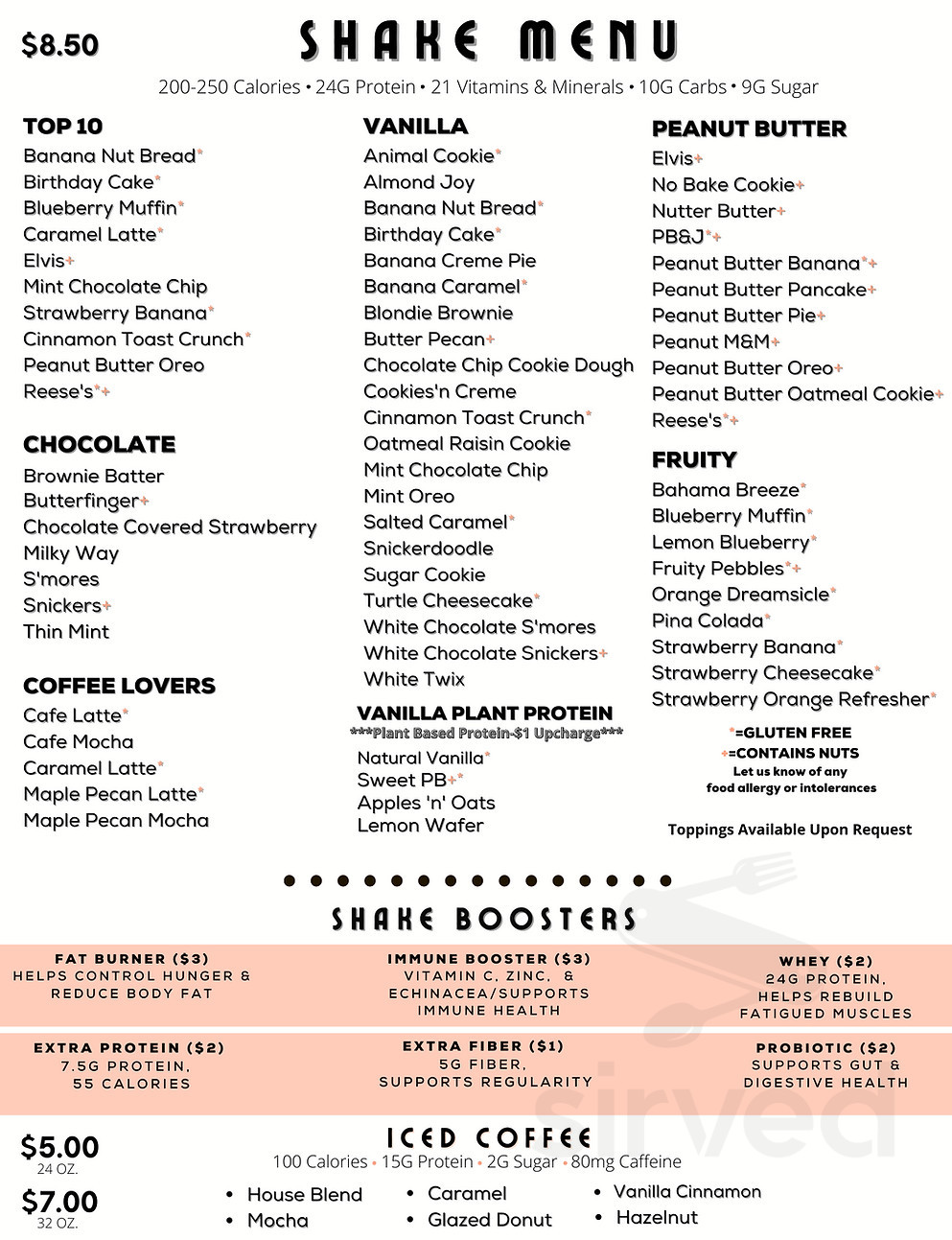 Zionsville Nutrition Hub menu in Zionsville, Indiana, USA