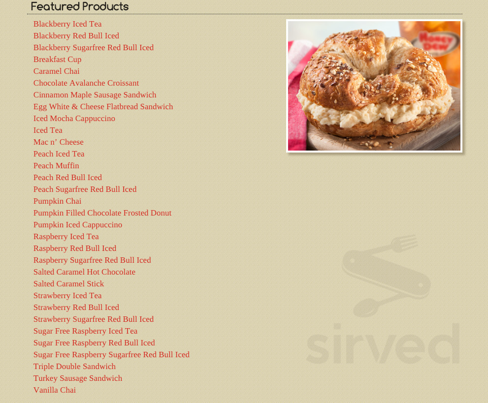 Menu Norwood MA's Honey Dew Donuts Sirved