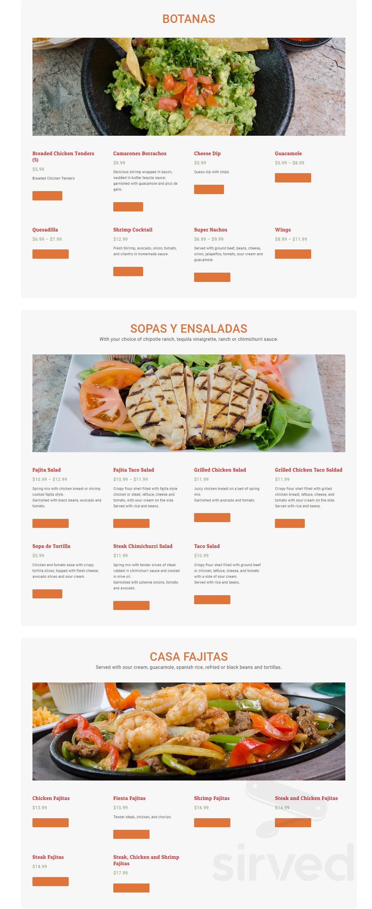 Casa Tequila menus in Pewaukee, Wisconsin, United States
