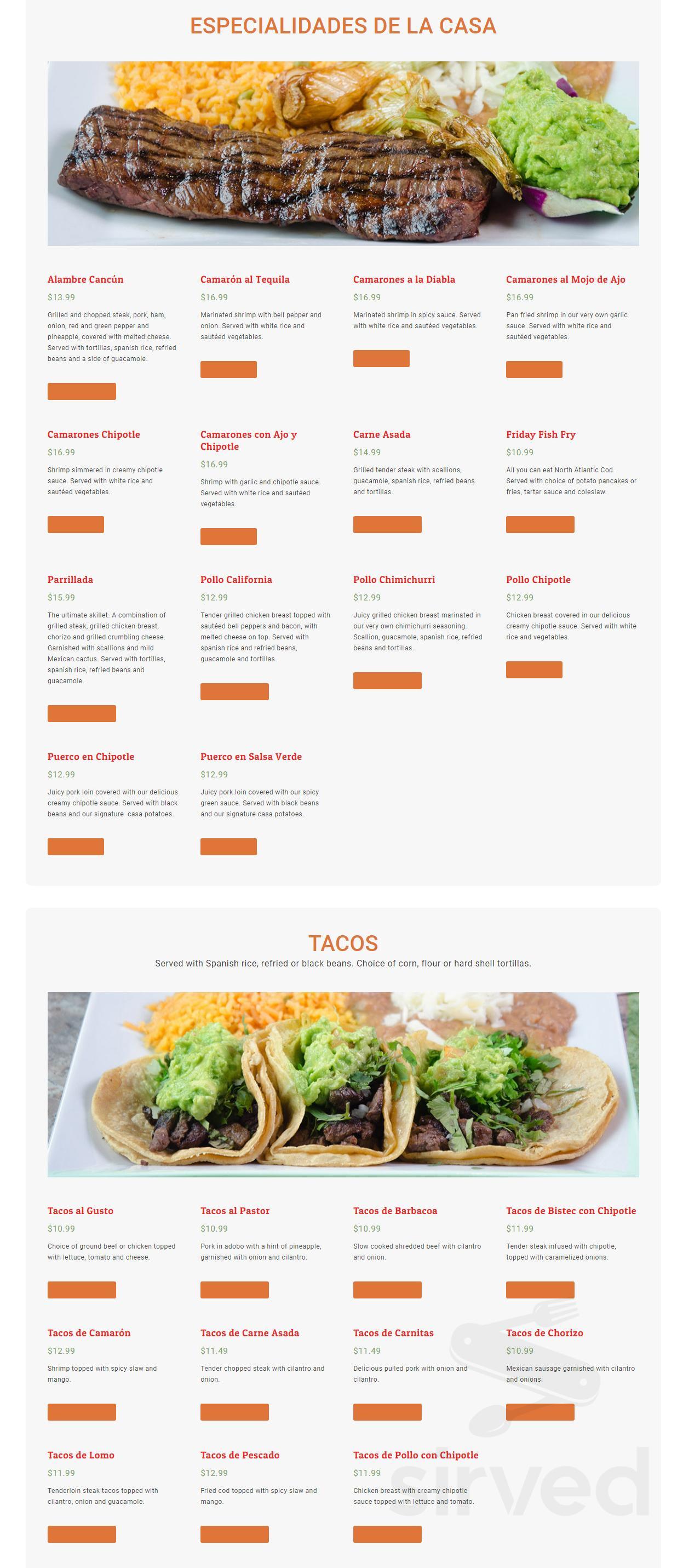 Casa Tequila menus in Pewaukee, Wisconsin, United States