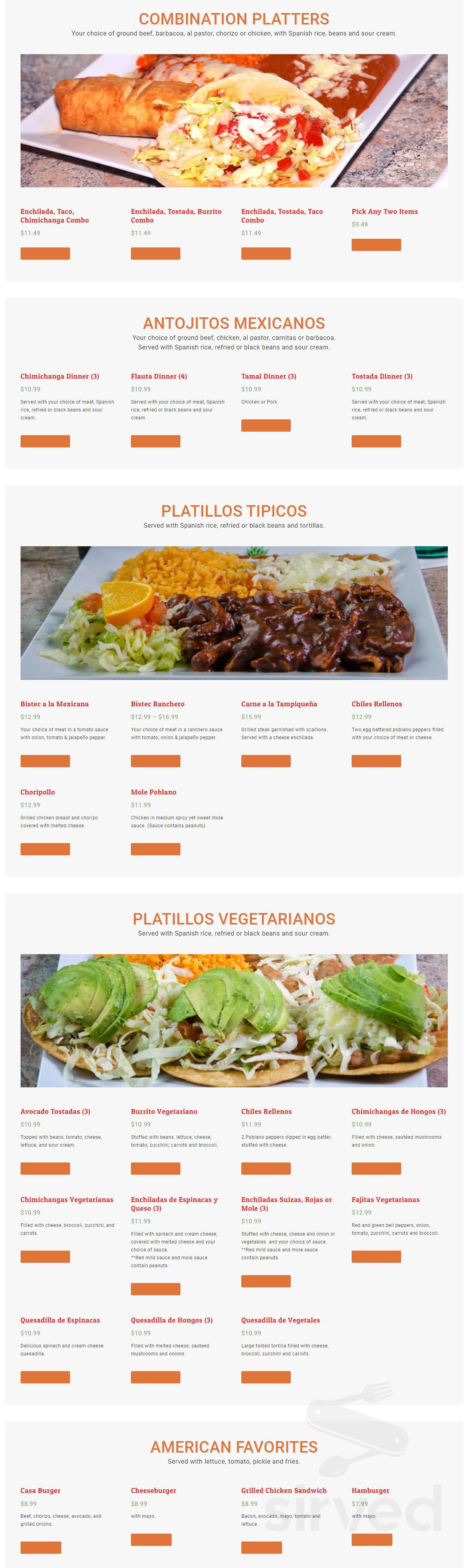 Casa Tequila menu in Waukesha, Wisconsin, USA