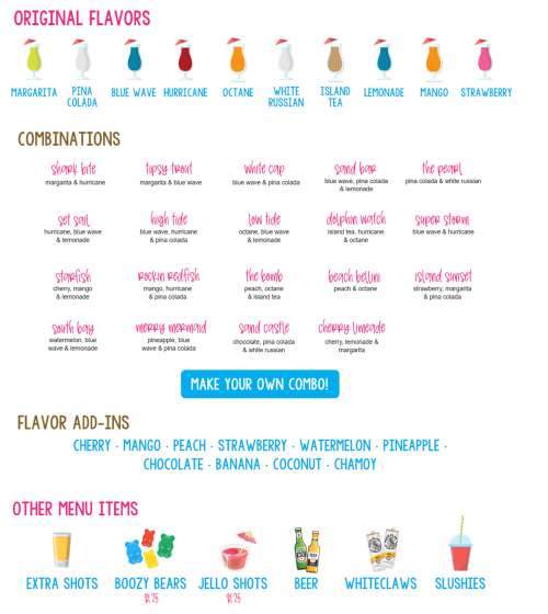 Island Daiquiris 2 Go menu in South Padre Island, Texas, USA