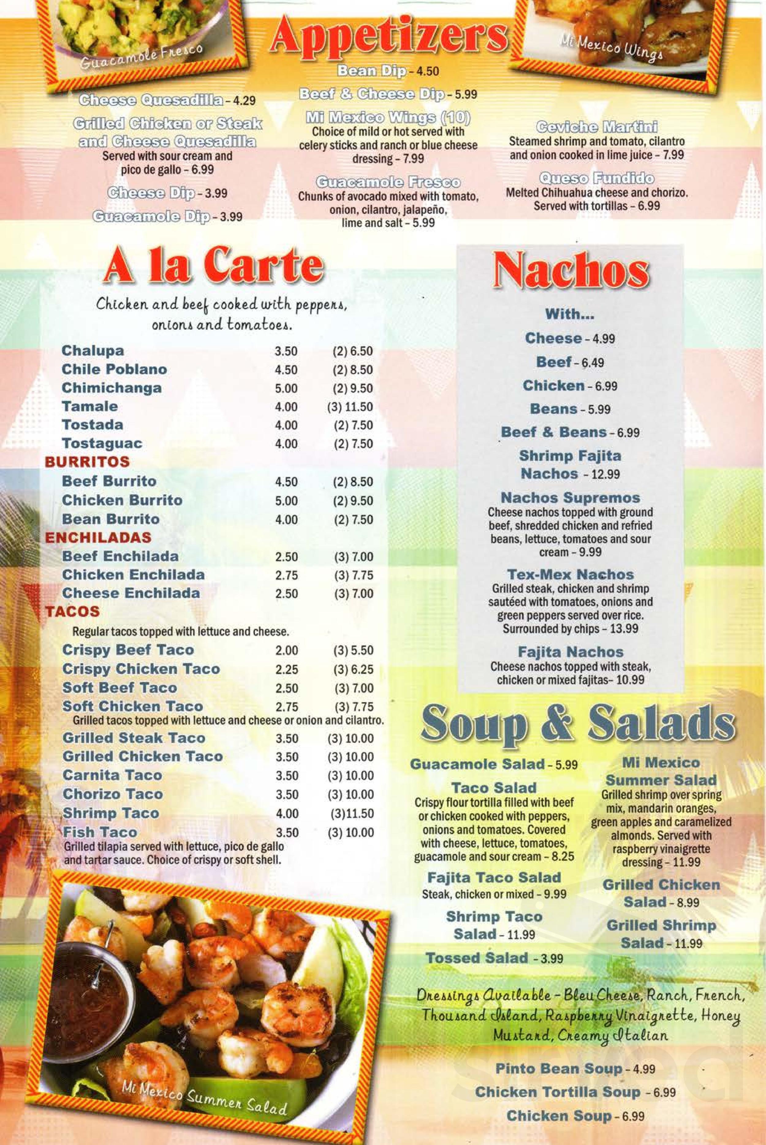 Mi Mexico Restaurant Menu In New Smyrna Beach Florida Usa