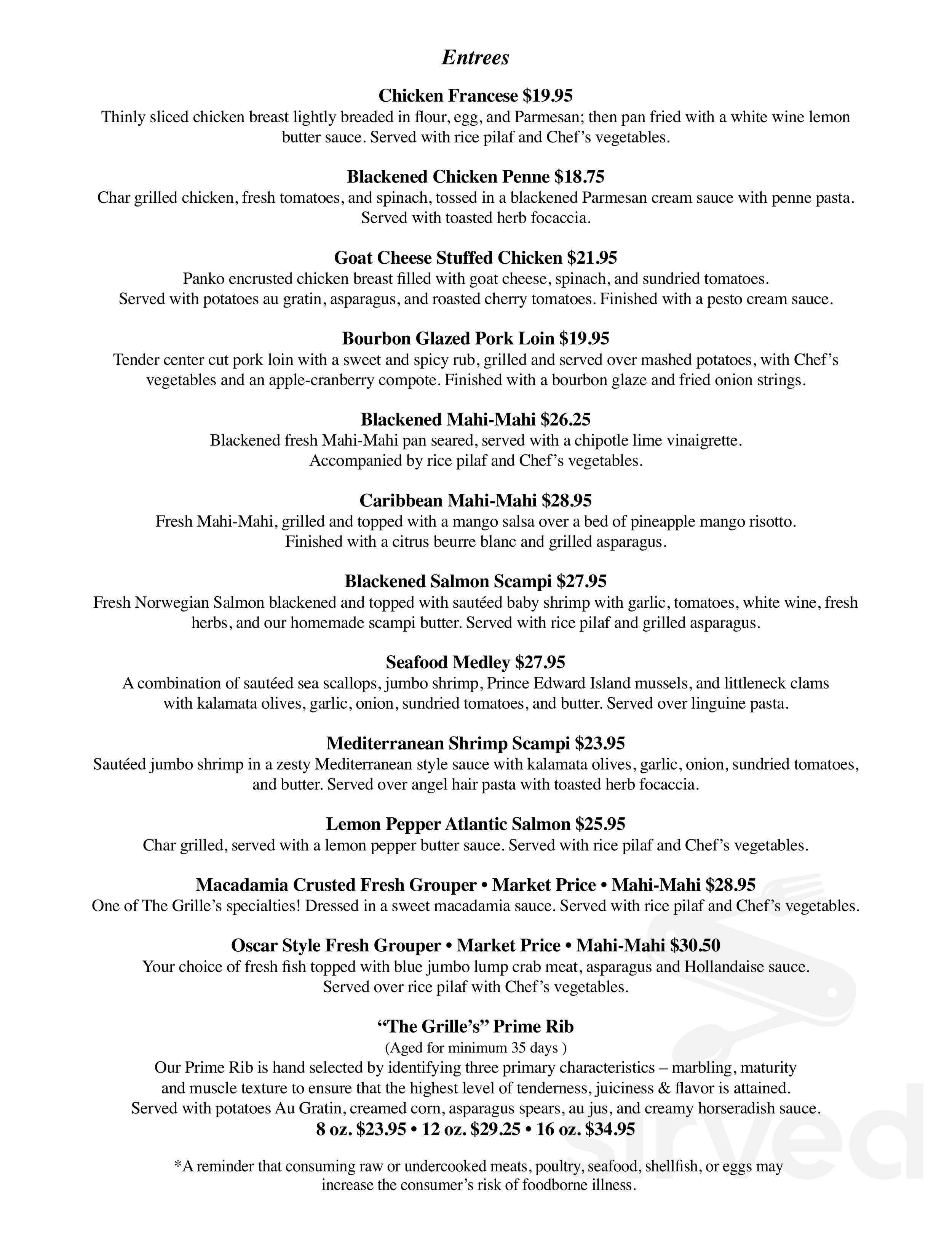 The Grille At Riverview menu in New Smyrna Beach, Florida, USA