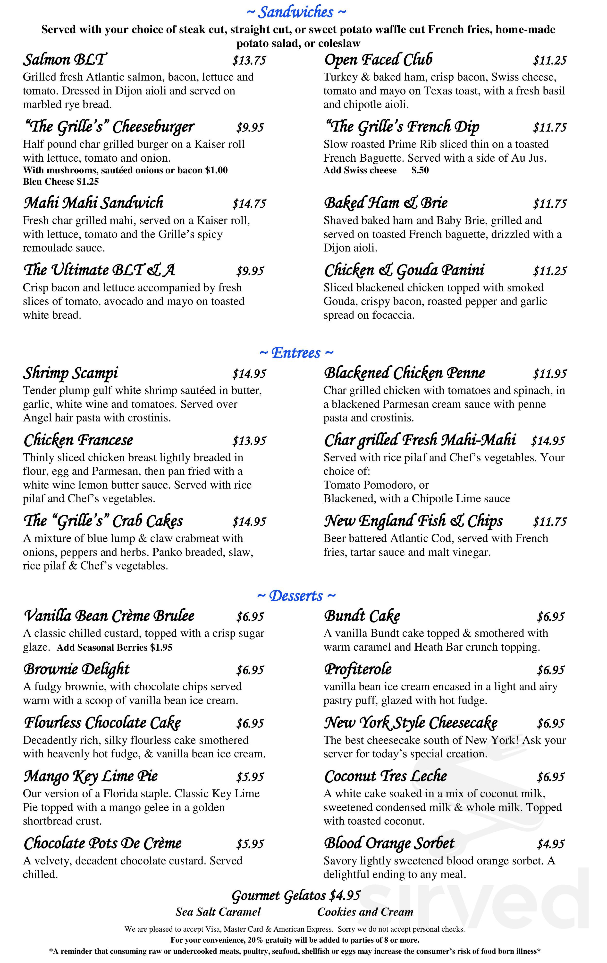 The Grille At Riverview menu in New Smyrna Beach, Florida, USA