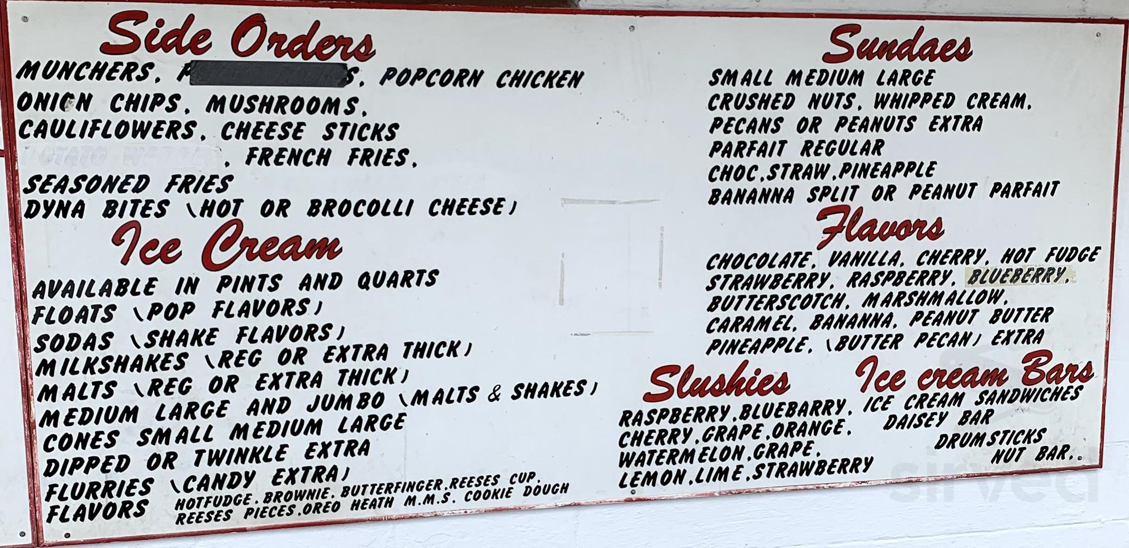 Hayman's Dari Bar menus in Hebron, Ohio, United States