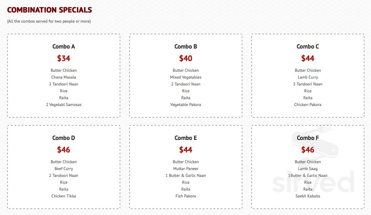 Ashoka Indian Cuisine menu in Penticton, British Columbia