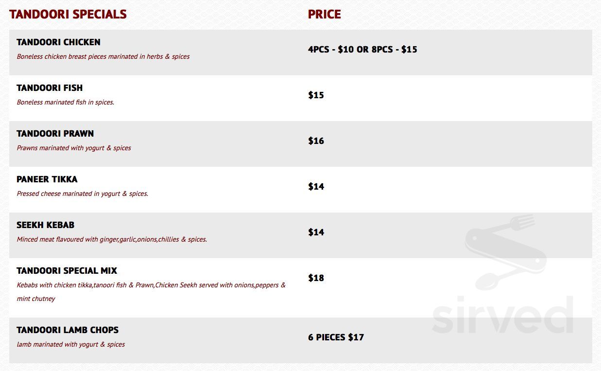 Ashoka Indian Cuisine menu in Penticton, British Columbia