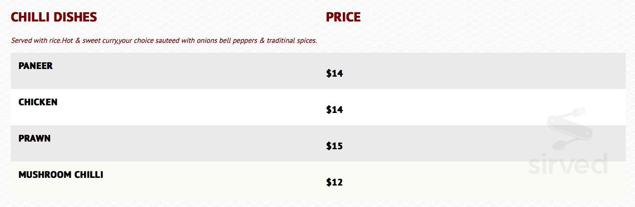 Ashoka Indian Cuisine menu in Penticton, British Columbia
