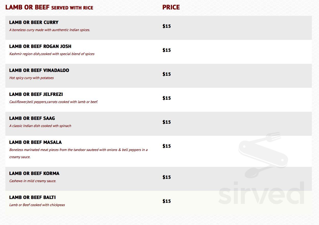 Ashoka Indian Cuisine menu in Penticton, British Columbia