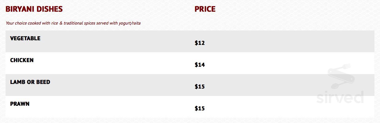 Ashoka Indian Cuisine menu in Penticton, British Columbia