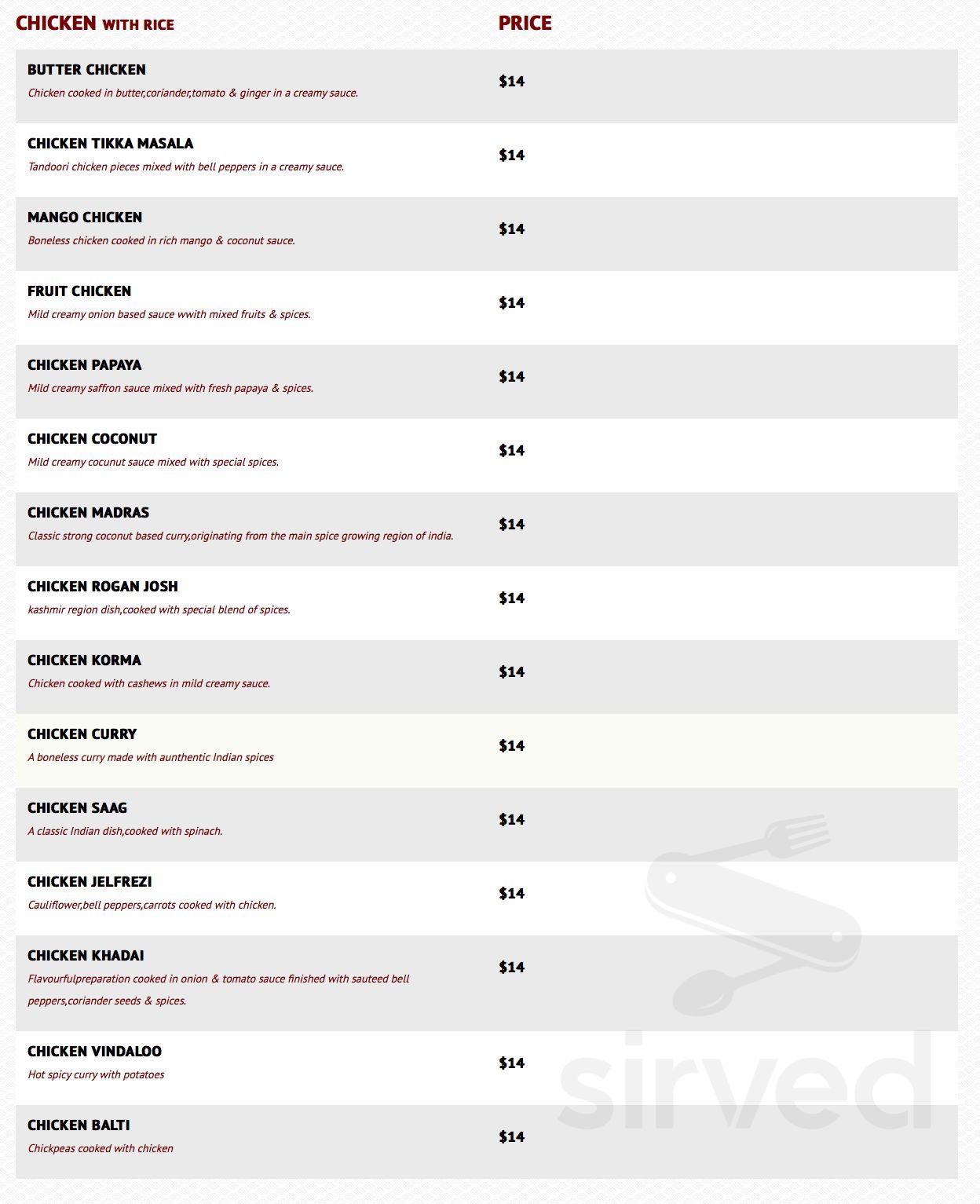 Ashoka Indian Cuisine menu in Penticton, British Columbia