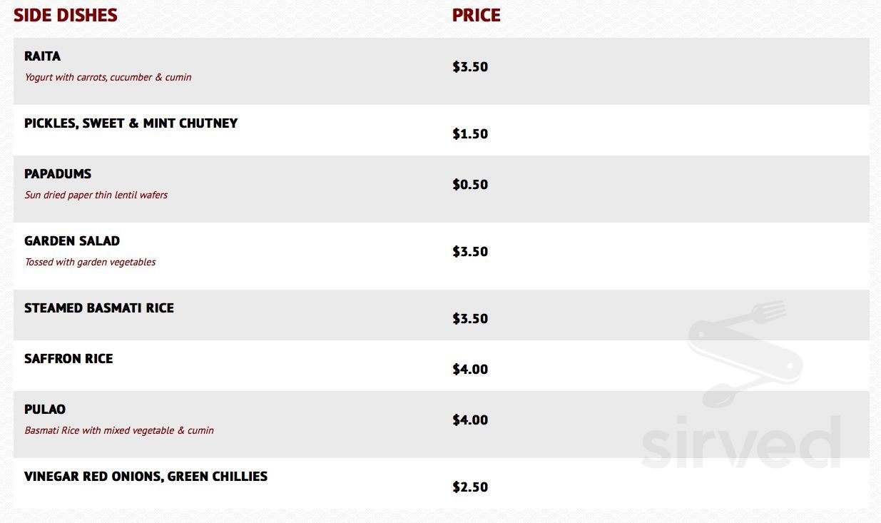 Ashoka Indian Cuisine menu in Penticton, British Columbia