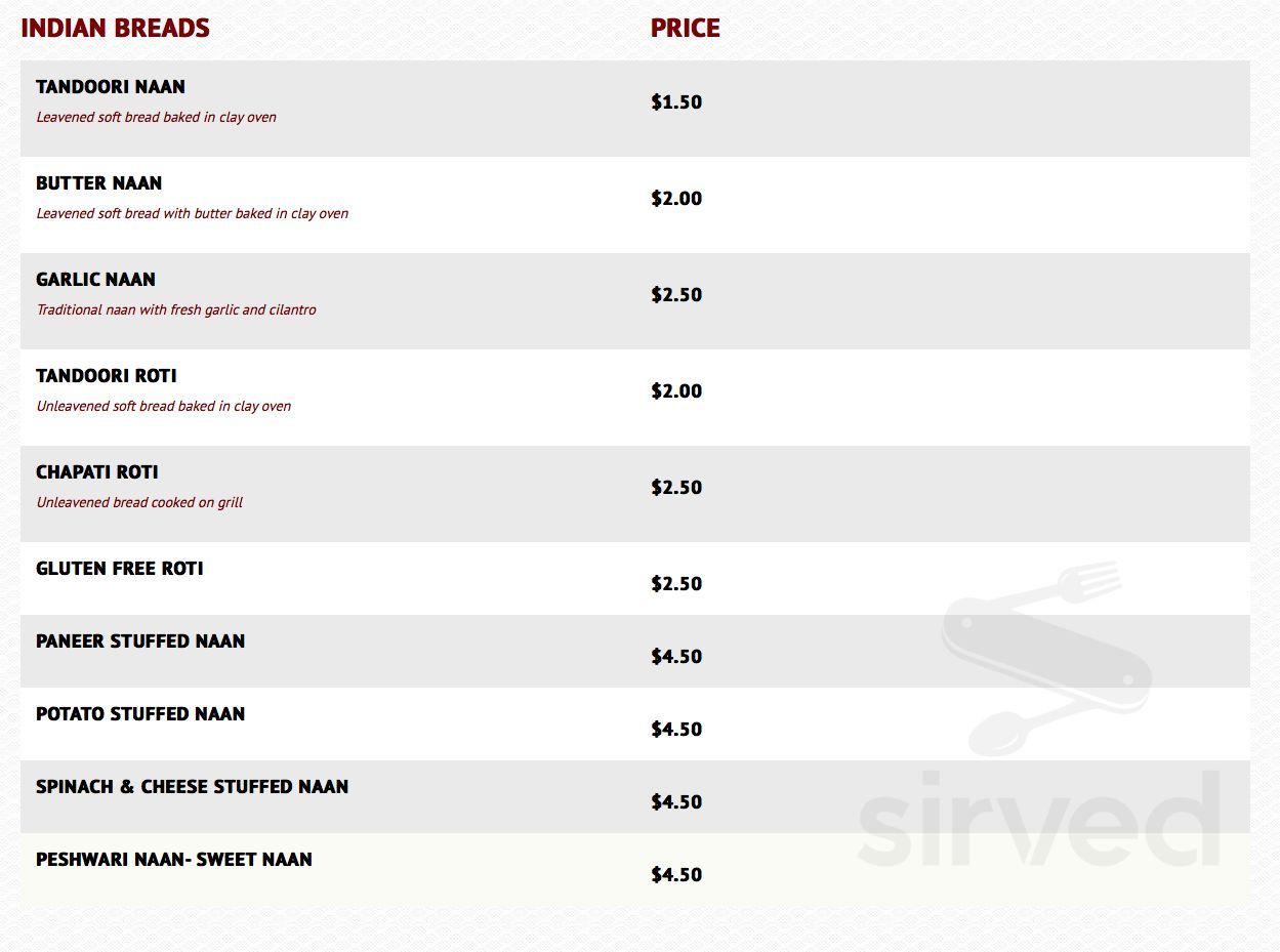 Ashoka Indian Cuisine menu in Penticton, British Columbia