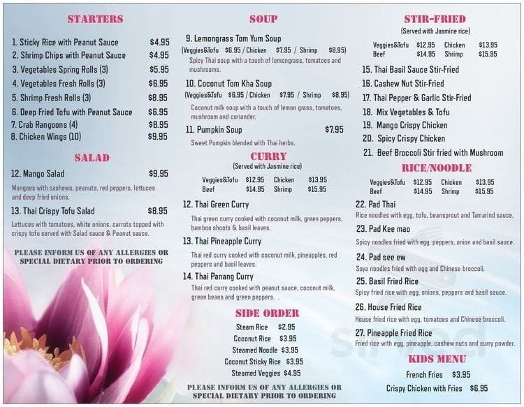 Thong Thai Cuisine menus in Gravenhurst, Ontario, Canada