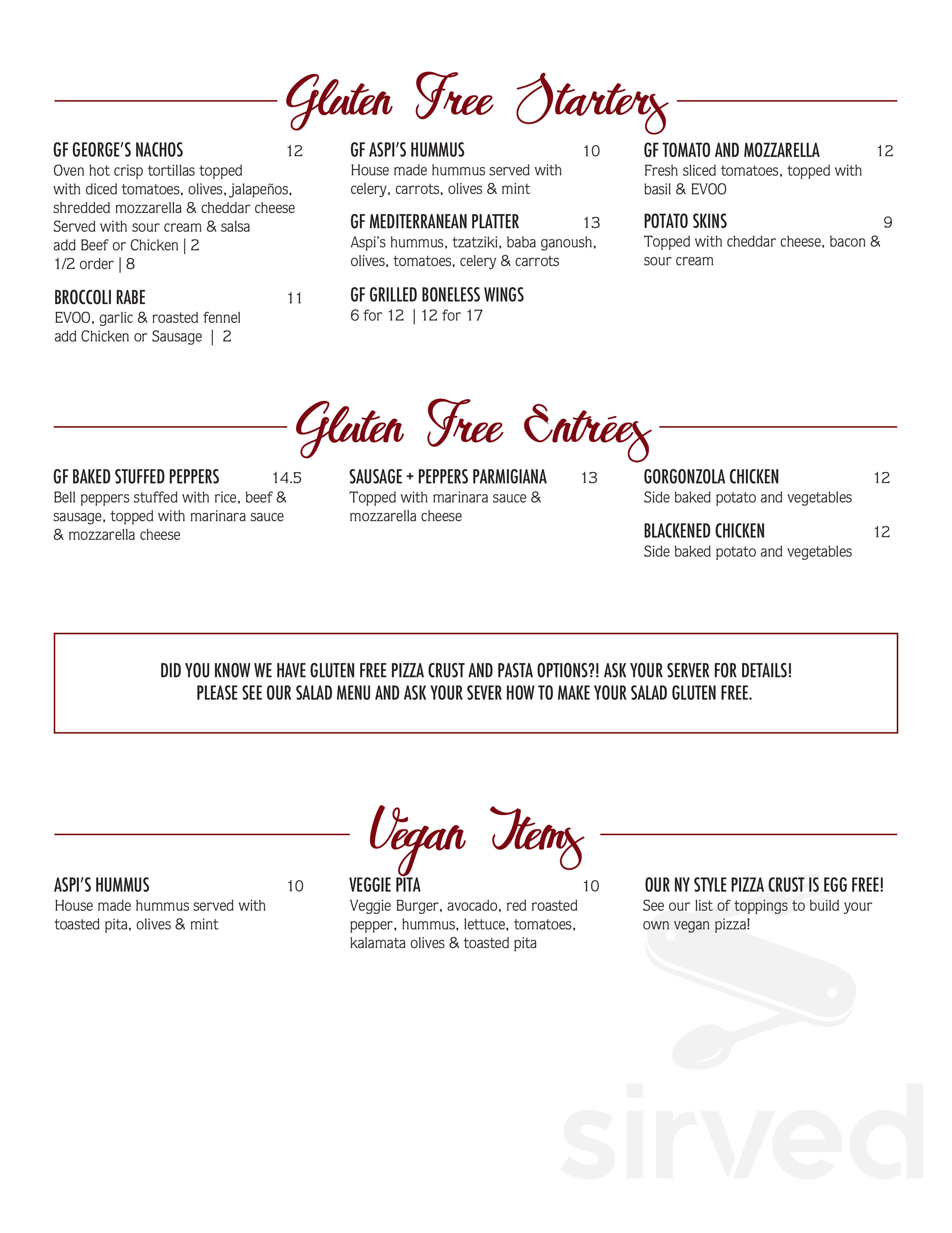 George's Pizza &amp; Restaurant menus in Unionville, Connecticut, United States