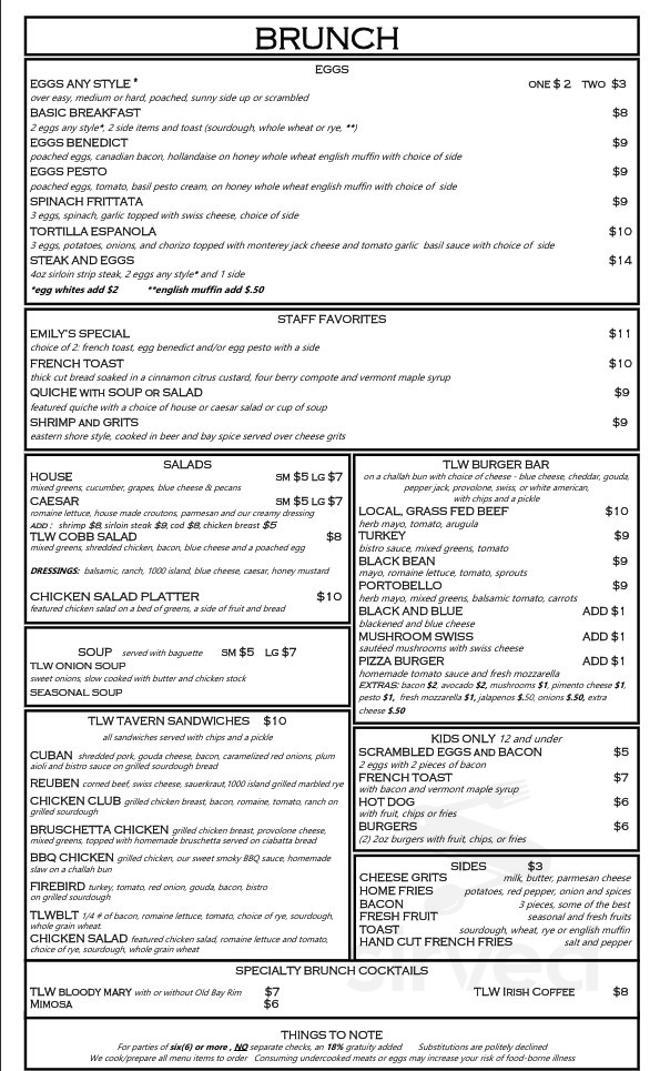 Menu Orange VA's The Light Well Sirved