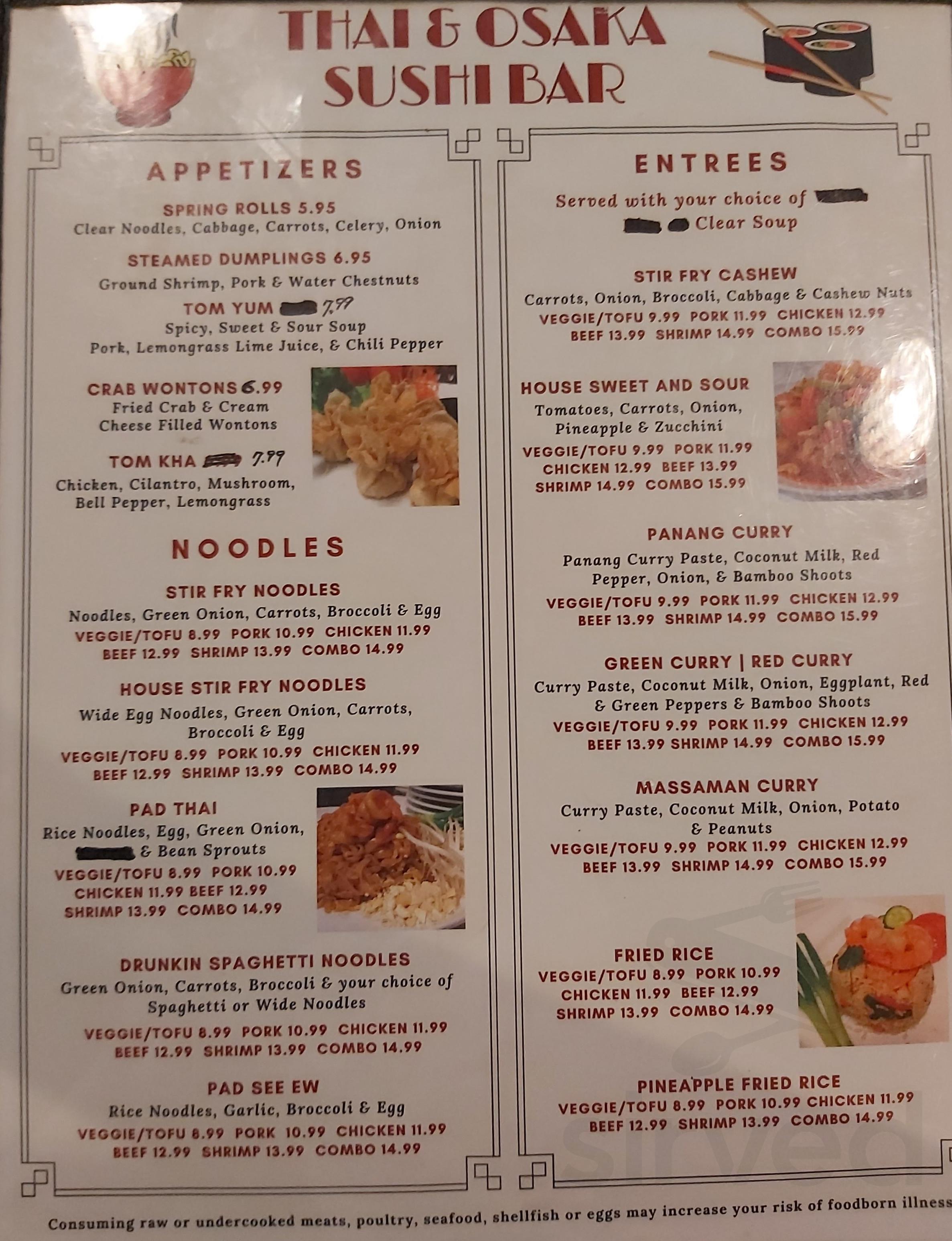 Thai & Osaka Sushi Bar menu in Kingsland, USA