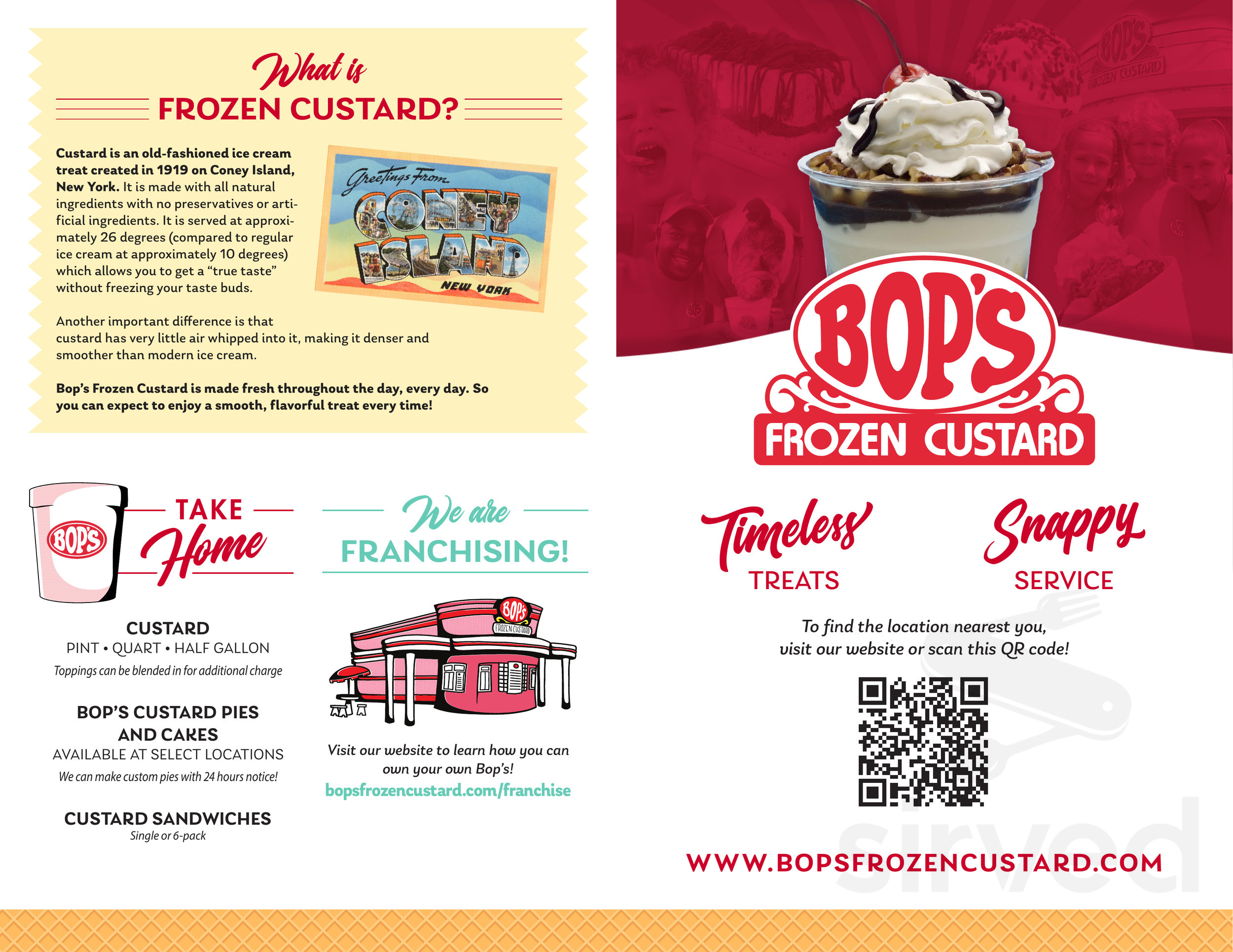 Bop's Frozen Custard menu in Clinton, Mississippi, USA