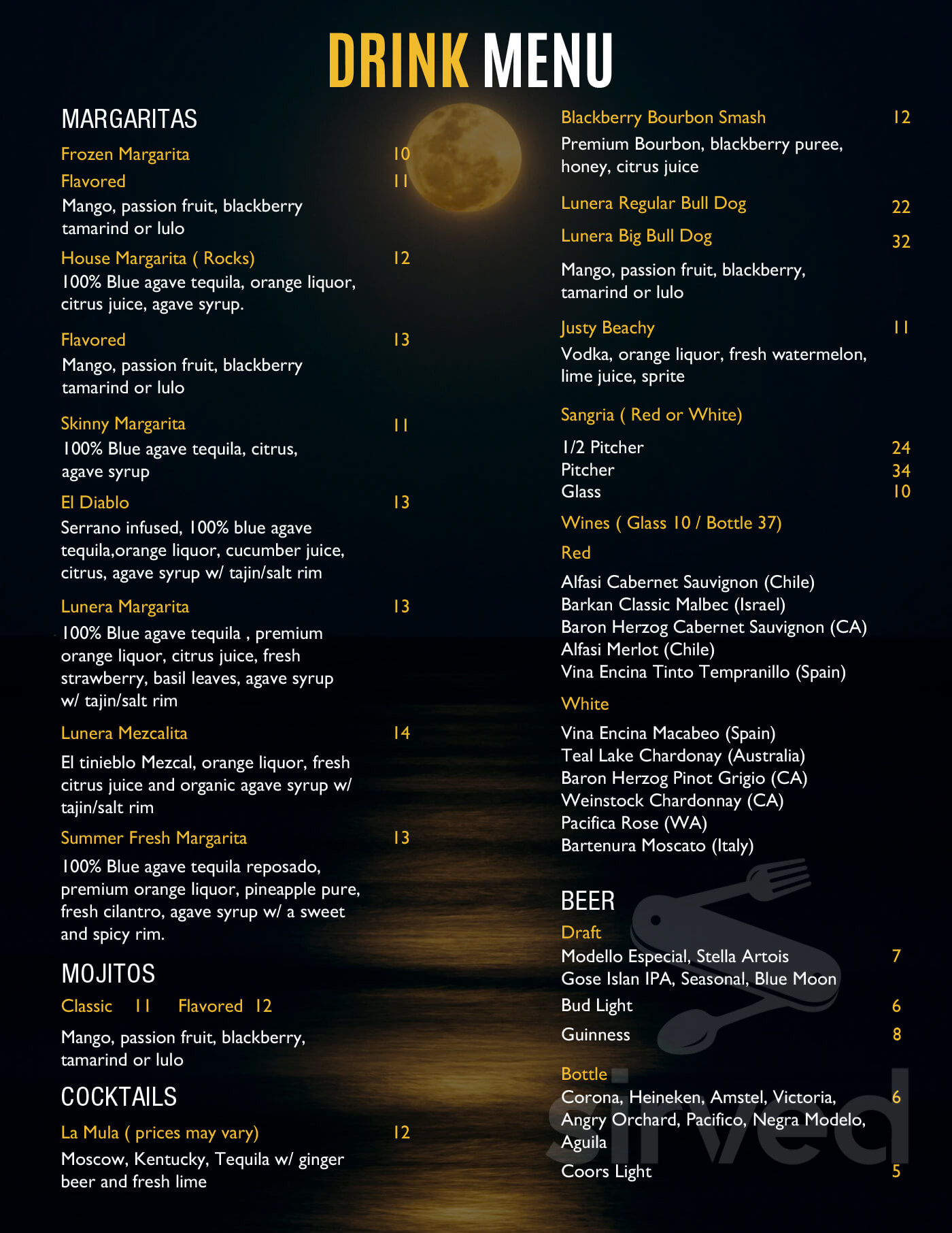 Lunera Latin Fusion menu in Astoria, New York, USA