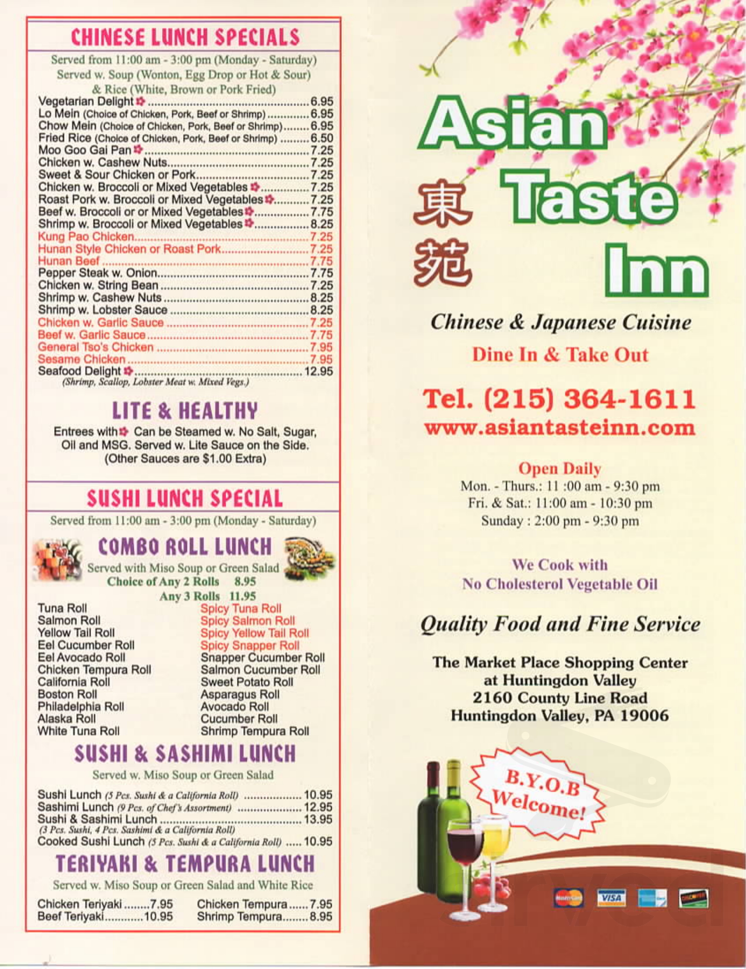 Menu Huntingdon Valley PA s Asian Taste Inn Sirved