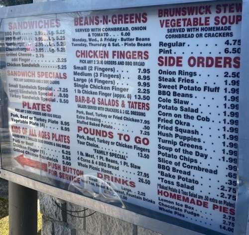 Lil' Pruett's BBQ Drive Thru menu in Gadsden, Alabama, USA