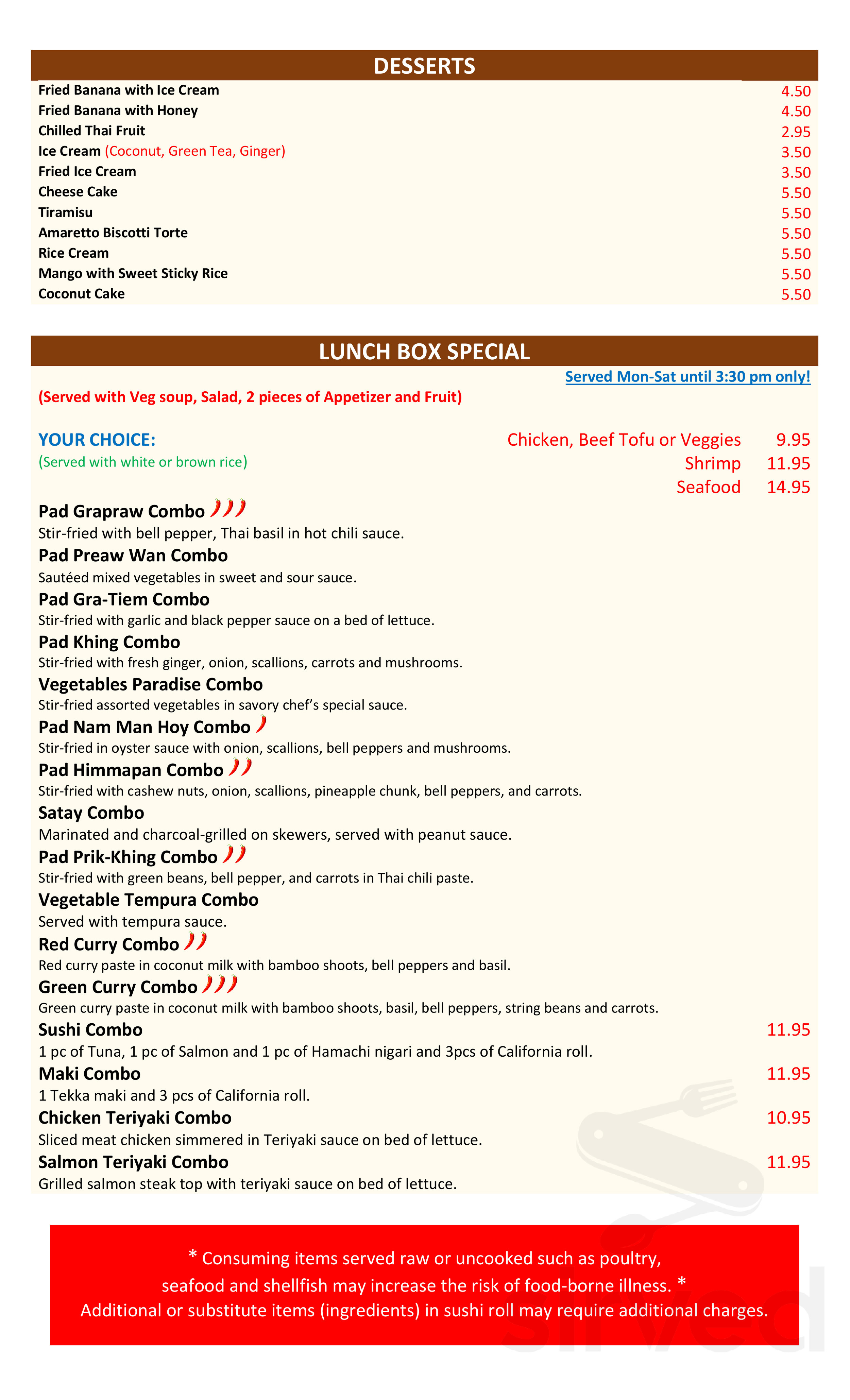 Café De Bangkok menu in Hallowell, Maine, USA