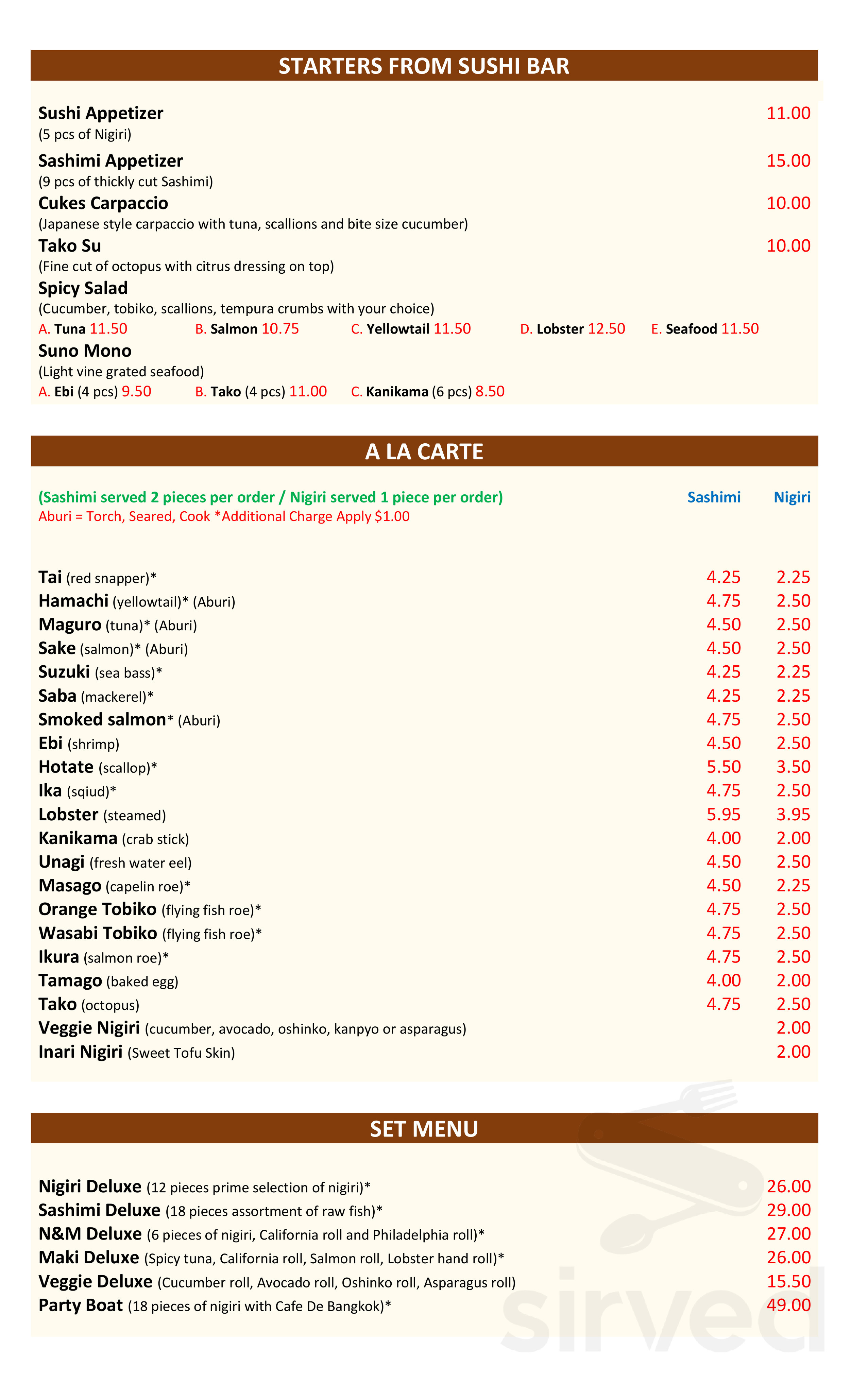 Café De Bangkok menu in Hallowell, Maine, USA