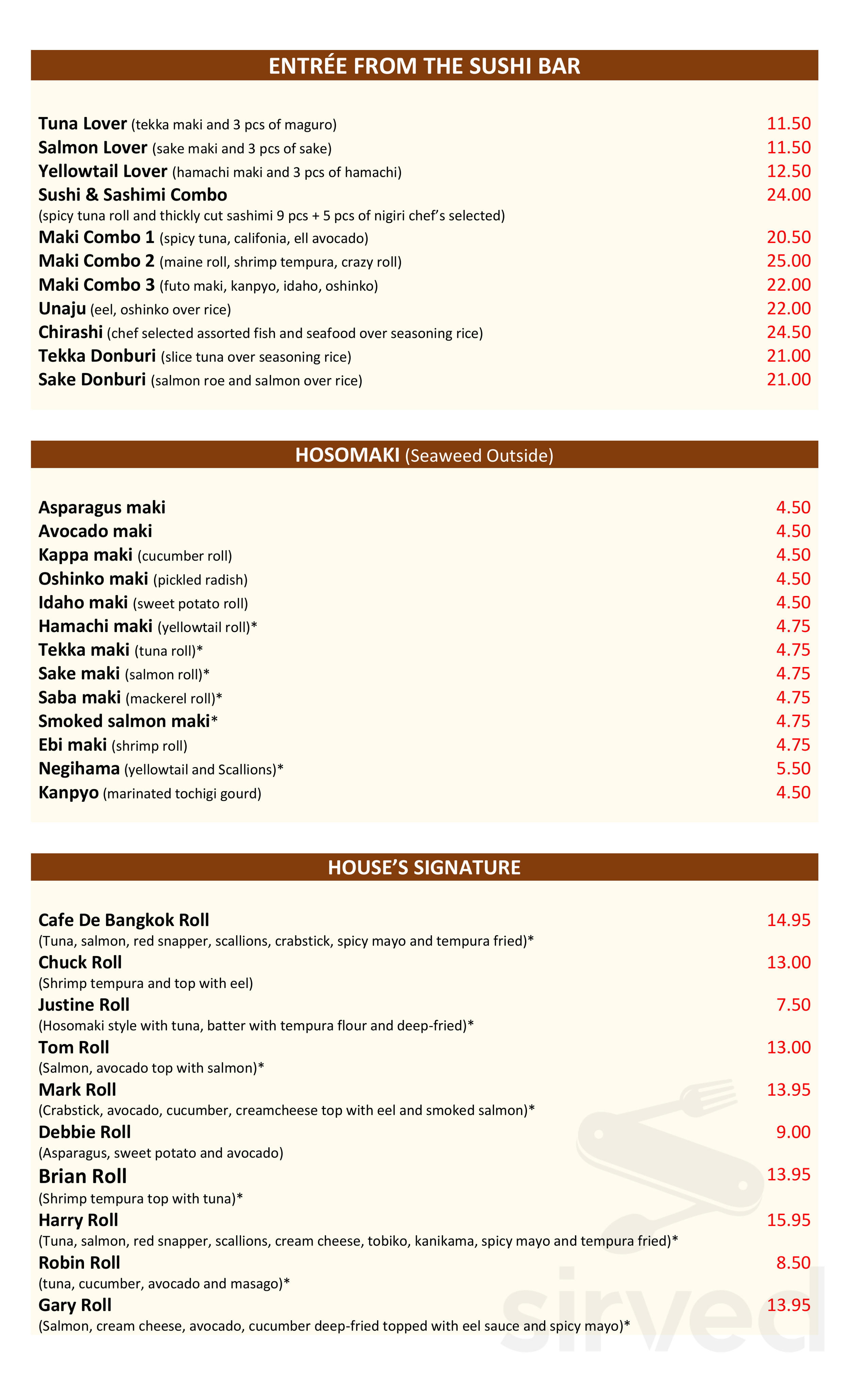 Café De Bangkok menu in Hallowell, Maine, USA