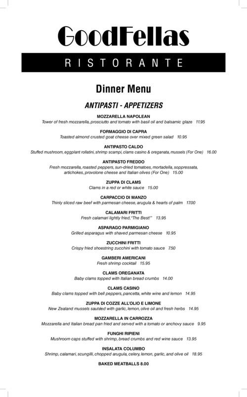 Goodfellas Ristorante menu in Garfield, New Jersey, USA