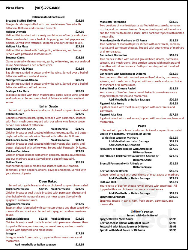 Menu - Anchorage AK's Pizza Plaza | Sirved