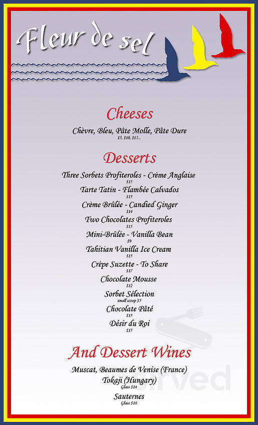 Fleur de Sel Brasserie menu in Calgary, Alberta, Canada
