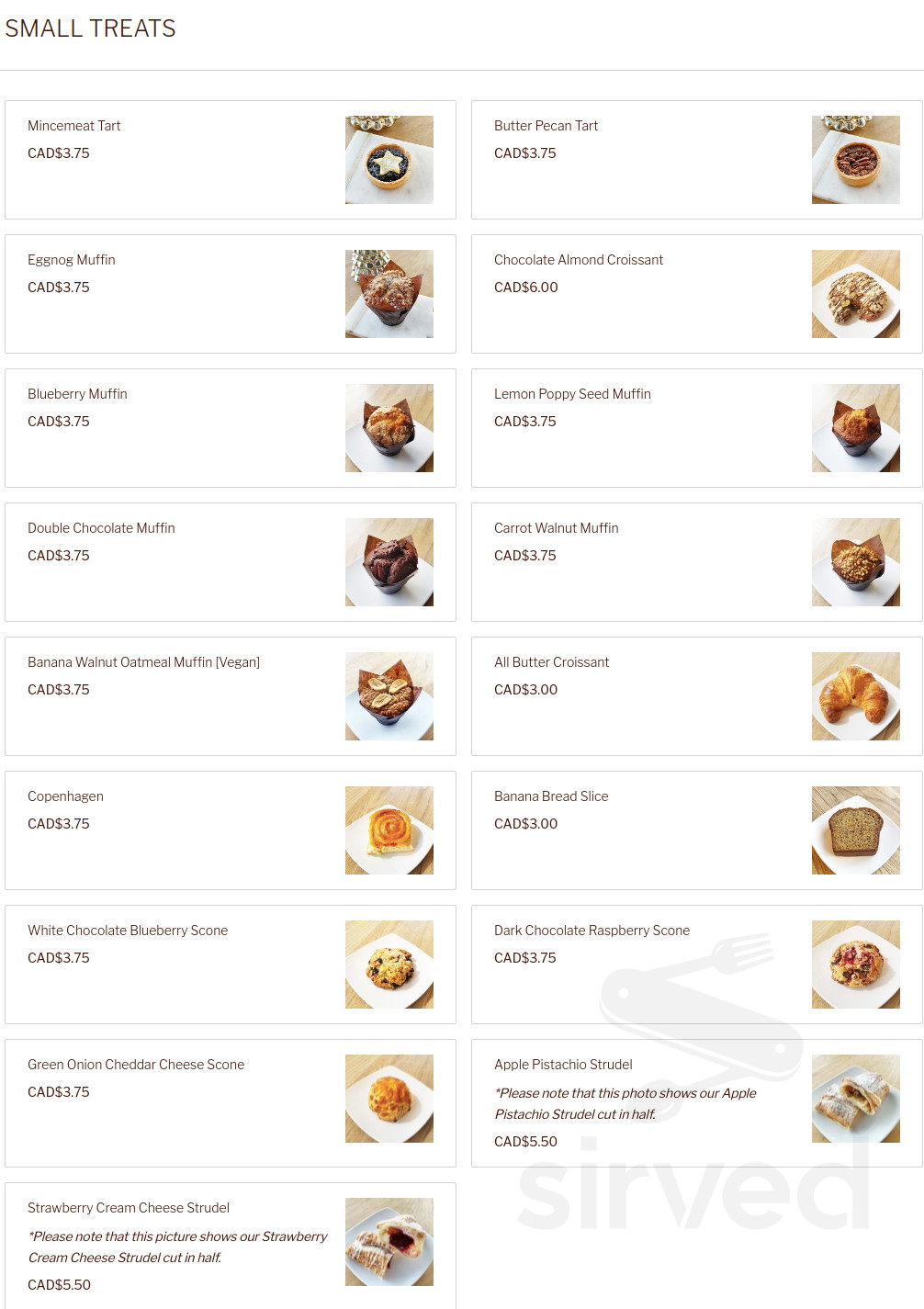 Breka Bakery & Cafe (Fraser) menu in Vancouver, British Columbia, Canada