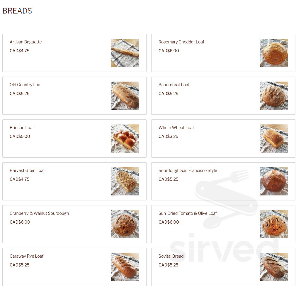 Breka Bakery & Cafe (Fraser) menu in Vancouver, British Columbia, Canada