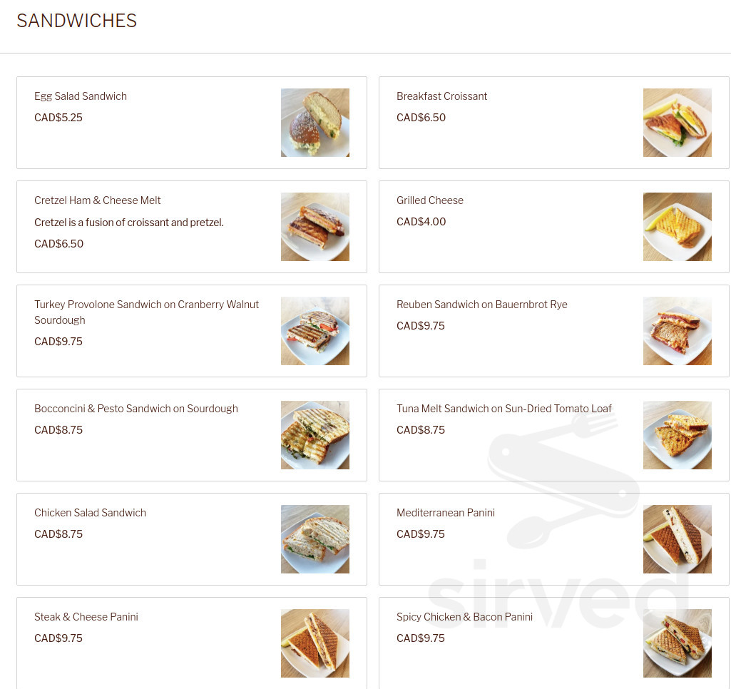 Breka Bakery & Cafe (Fraser) menu in Vancouver, British Columbia, Canada