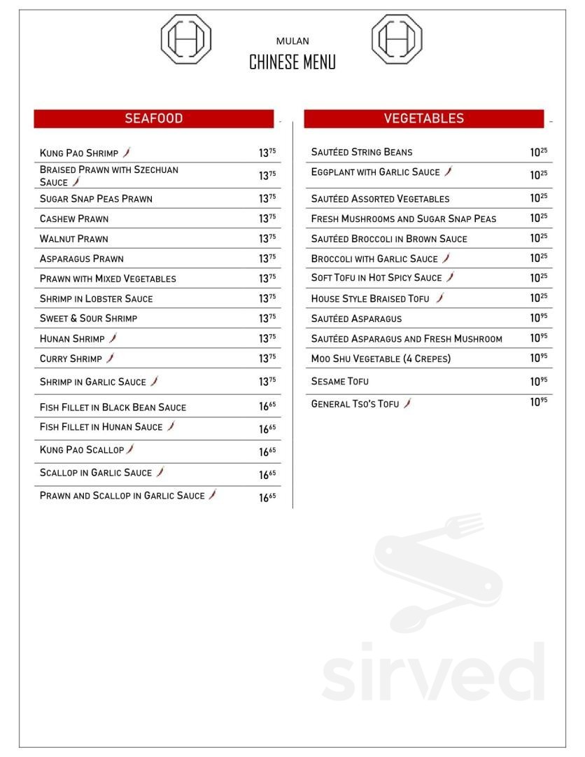 Mulan Asian Cuisine menu in Atlanta, USA