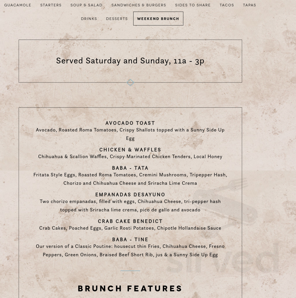Menu - Lexington KY's Babalu Tapas & Tacos - Lexington | Sirved