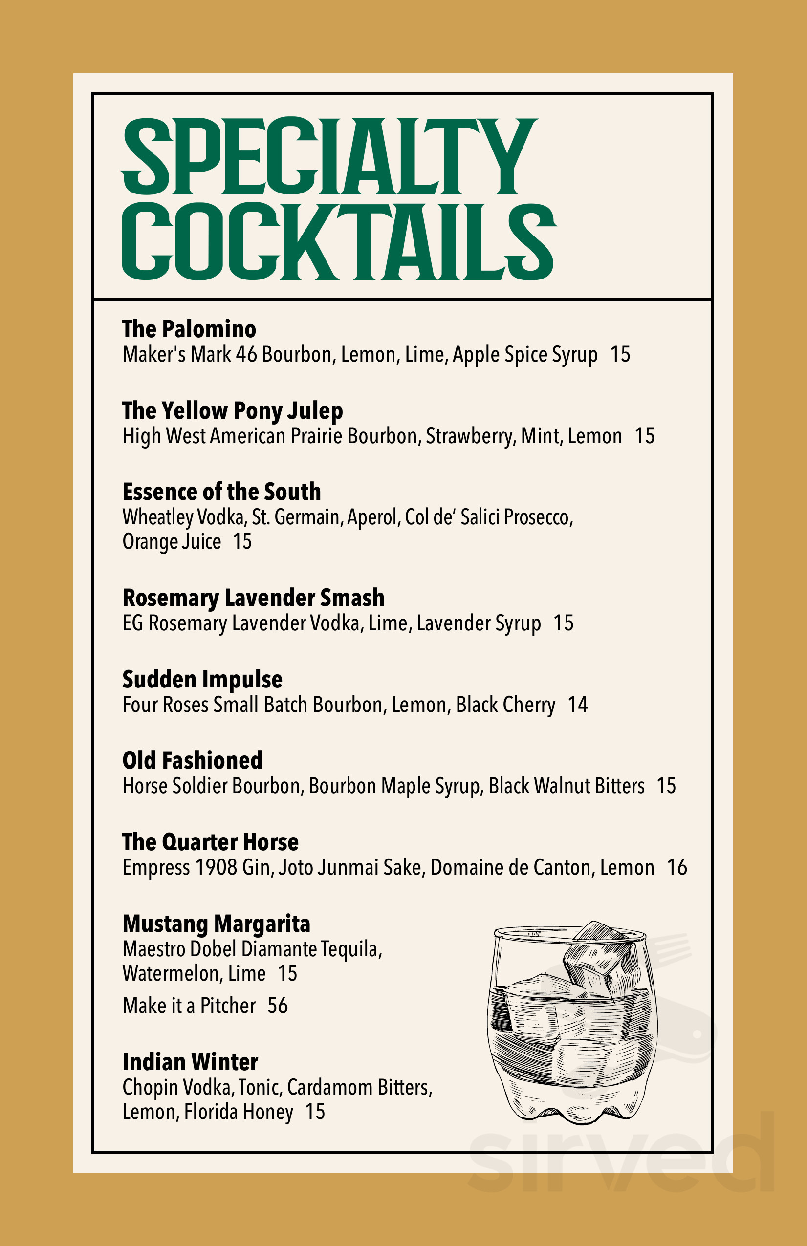 The Yellow Pony Pub and Garden menu in Ocala, Florida, USA