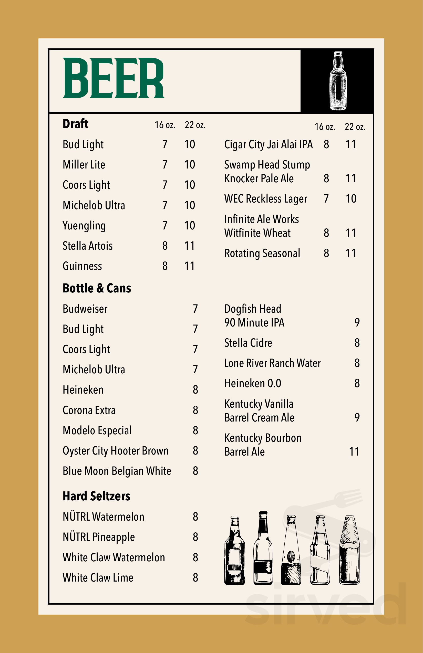 The Yellow Pony Pub and Garden menu in Ocala, Florida, USA