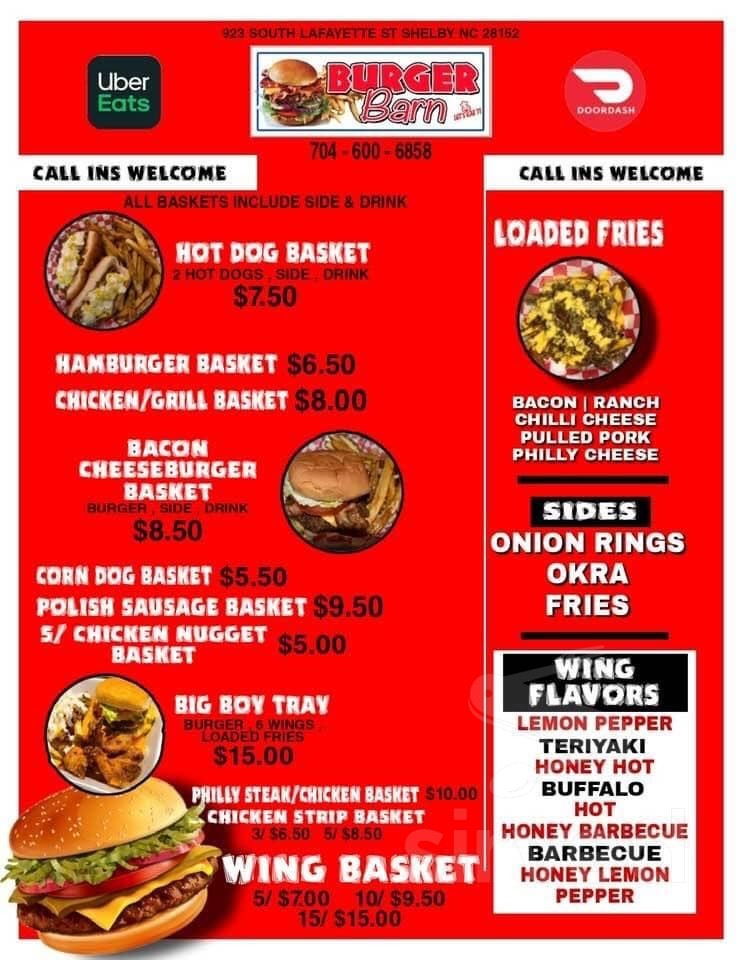 Burger Barn menu in Shelby, North Carolina, USA