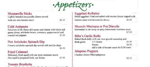 Bibbs Menu Menu for Biba's Italian in Hixson, TN | Sirved