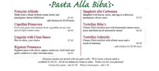 Bibbs Menu Menu for Biba's Italian in Hixson, TN | Sirved