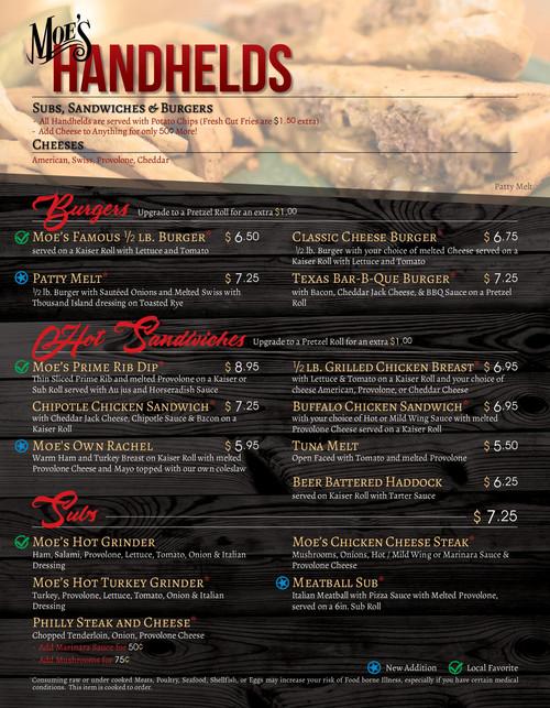 Moe's Bar & Grill menu in Mechanicsburg, Pennsylvania, USA