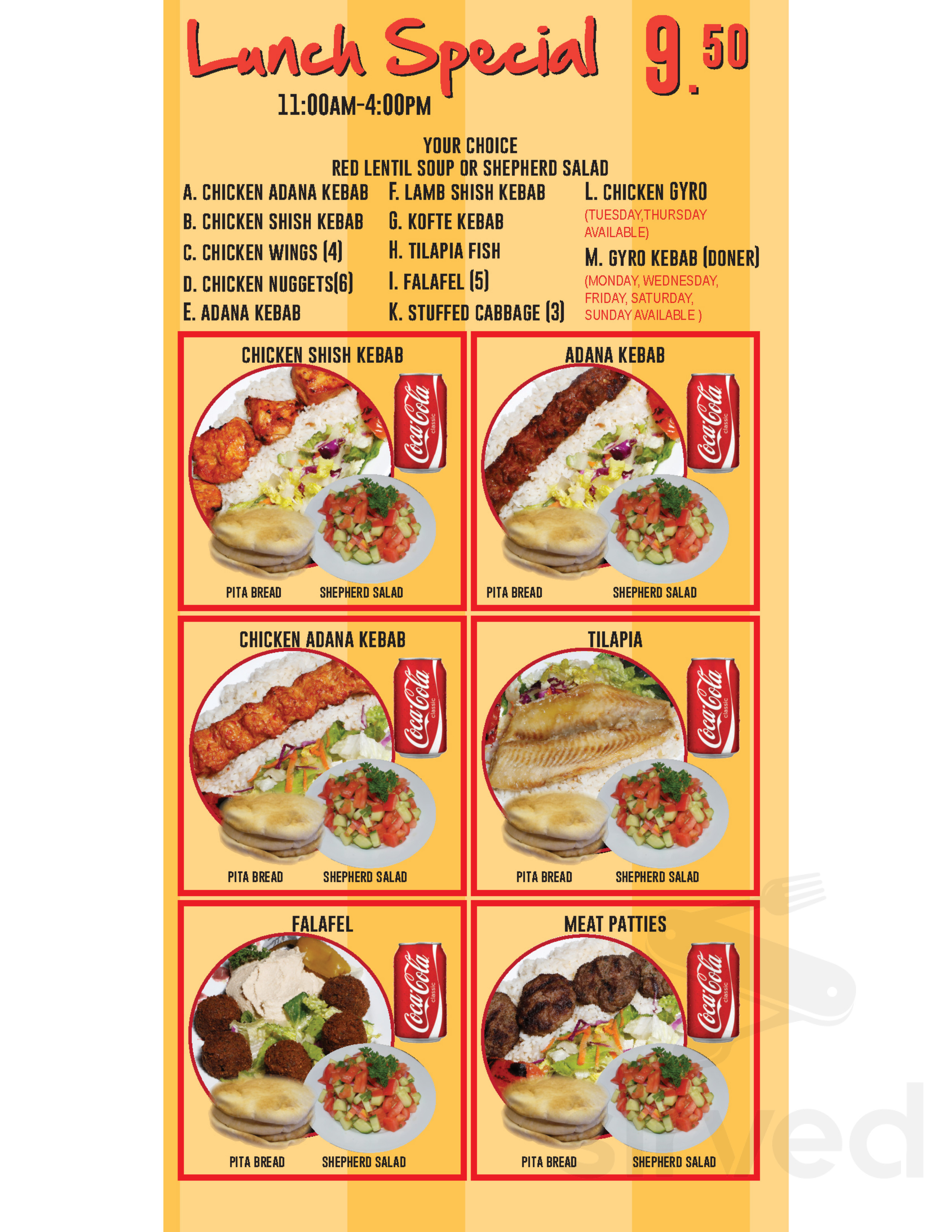 The Kebabci West take out menu in Westwood, New Jersey