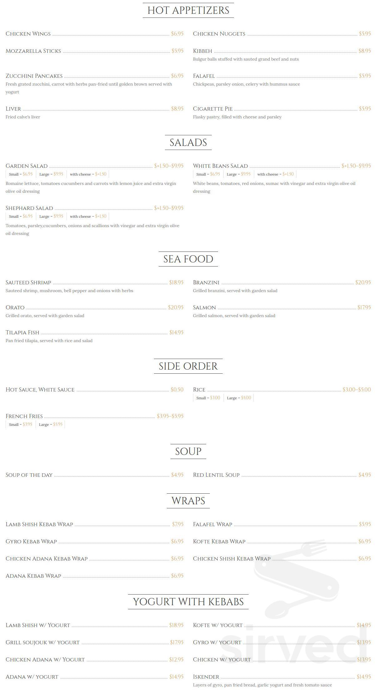 The Kebabci West menu in Westwood, New Jersey
