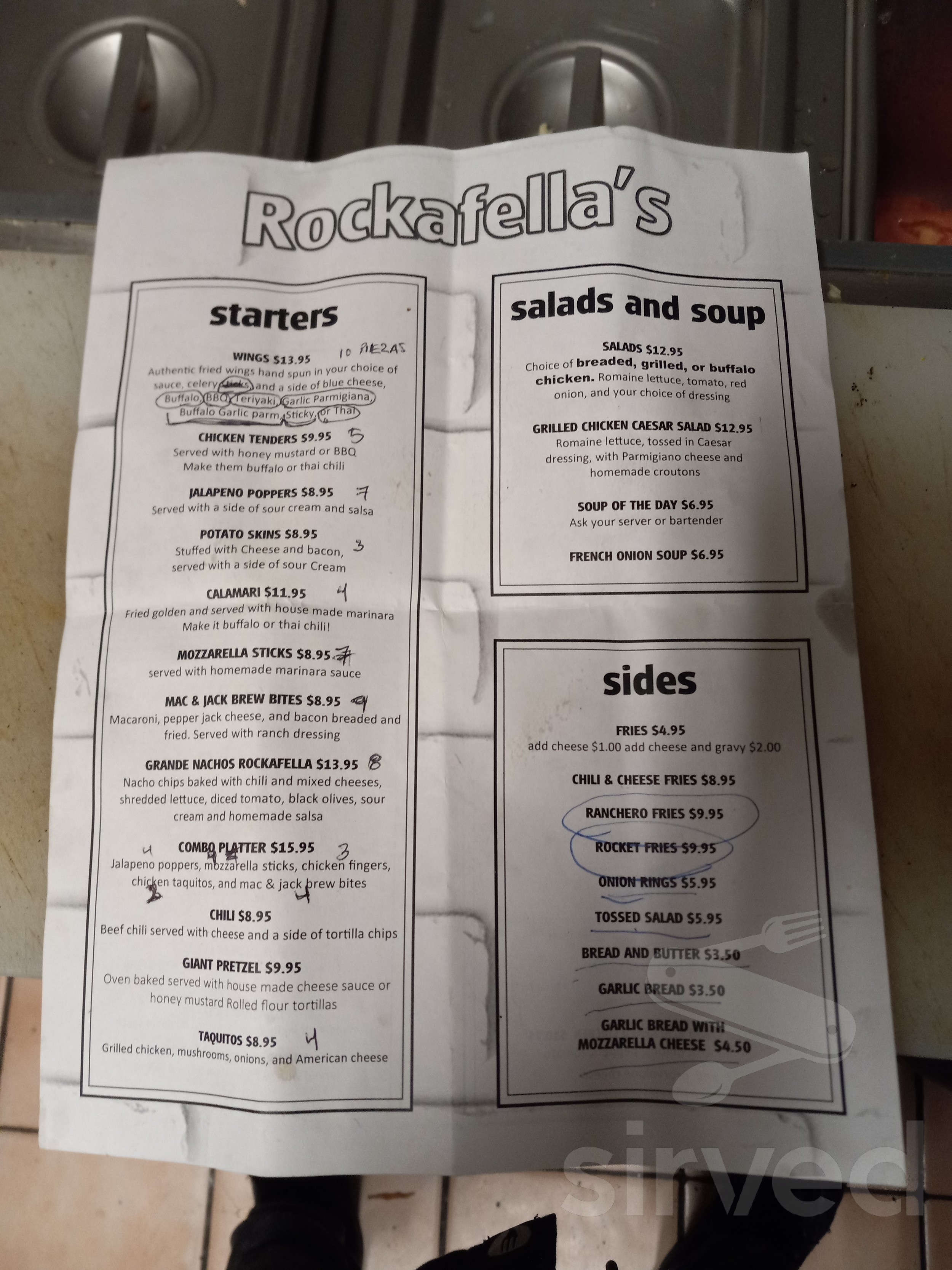 Rockafellas Sports Bar Gr menu in East Rutherford, New Jersey, USA